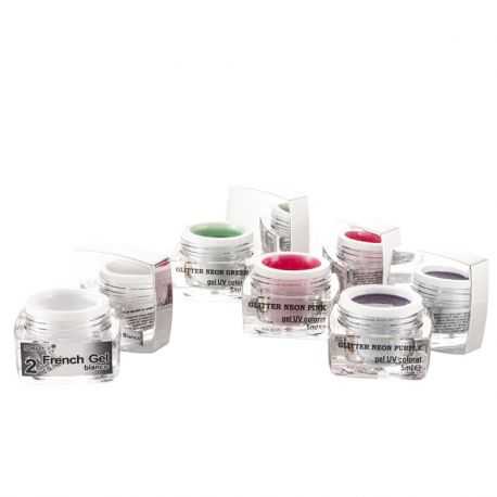 Set Geluri UV Neon Purple Pink Green si french gel Bianco